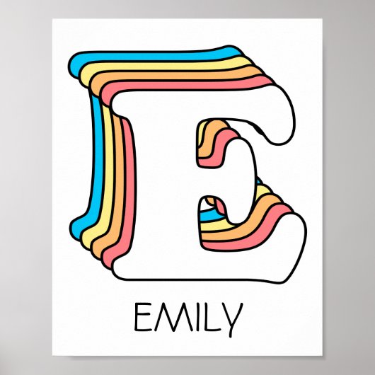 Initiaal E Letter Name Cute Rainbow Alphabet Poster (Voorkant)