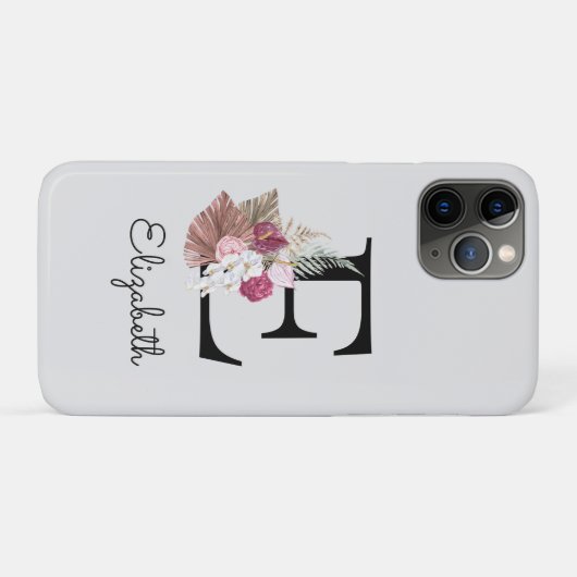 Initiaal E Modern Roze Bloemen Case-Mate iPhone Case (Achterkant (horizontaal))