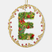initiaal E monogrammen kerstversiering - cirkel Keramisch Ornament (Links)