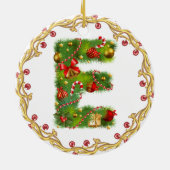 initiaal E monogrammen kerstversiering - cirkel Keramisch Ornament (Achterkant)