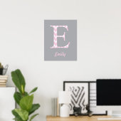 Initiaal "E" Personalized Chevron Pink Name Poster (Thuiskantoor)