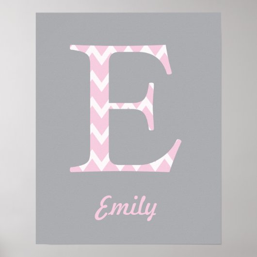 Initiaal "E" Personalized Chevron Pink Name Poster (Voorkant)