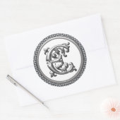 Initiaal E Ronde Sticker in Zilver (Envelop)