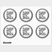 Initiaal E Ronde Sticker in Zilver (Vel)