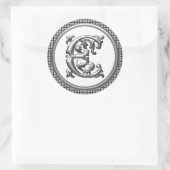 Initiaal E Ronde Sticker in Zilver (Tas)