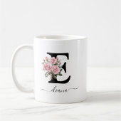 Initiaal E Rozen Bloemen Monogram Naam Koffiemok (Links)