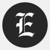 Initiaal E van zwart-wit monogram, Ronde Sticker (Voorkant)