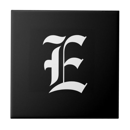 Initiaal E van zwart-wit monogram, Tegeltje (Voorkant)