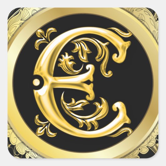 Initiaal E vierkante Sticker in goud (Voorkant)