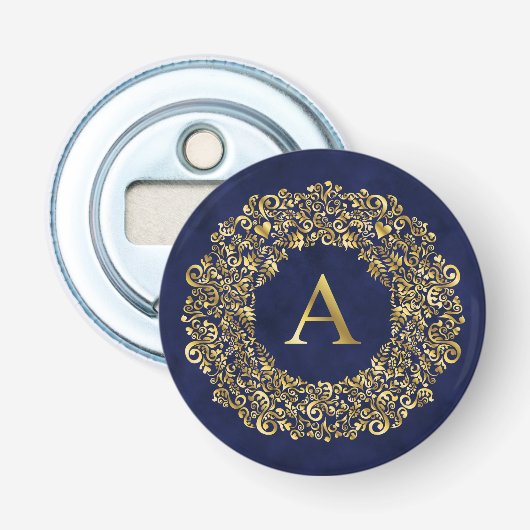 Initiaal een gouden Damask Classic Pattern Button Flesopener (Voorkant)