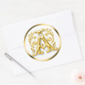 Initiaal Een Ronde Sticker in Goud (Envelop)