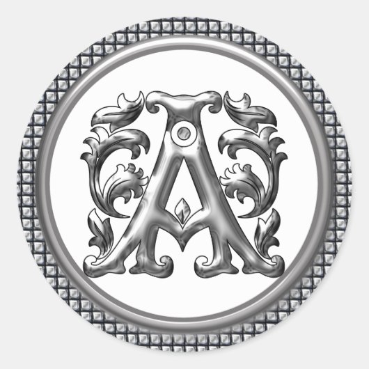 Initiaal Een ronde Sticker in zilver (Voorkant)