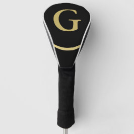 Initiaal Elegant Black & Gold Golf Driver Hoesje Golfheadcover