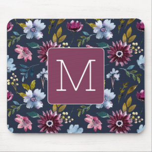 Initiaal Elegant navy and burgundy Floral feminine Muismat