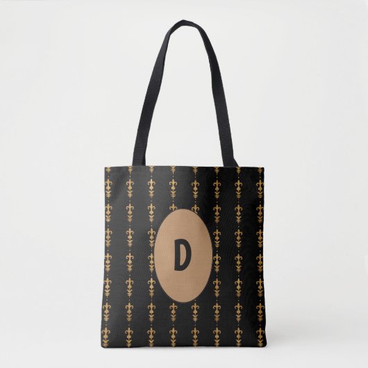 Initiaal Elegant Zwart Tote Bag (Voorkant)