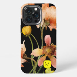 initiaal elegante feminine design Flowers black iPhone 13 Pro Hoesje