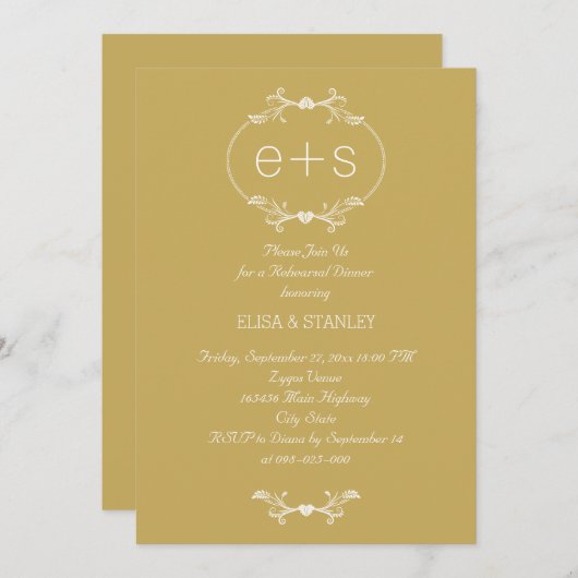 Initiaal en lijst goudrepetitie diner kaart (Voorkant / Achterkant)