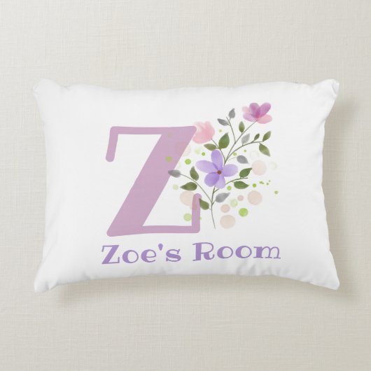 Initiaal en naam met Floral Design Accent Pillow Accent Kussen (Voorkant)