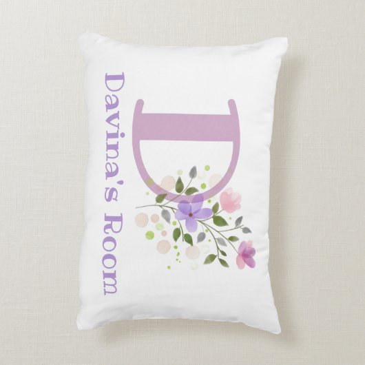 Initiaal en naam met Floral Design Accent Pillow Accent Kussen (Achterkant (Verticaal))