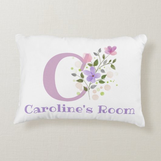 Initiaal en naam met Floral Design Accent Pillow Accent Kussen (Achterkant)