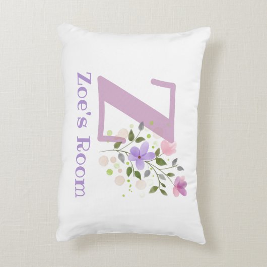 Initiaal en naam met Floral Design Accent Pillow Kussen (Achterkant (Verticaal))
