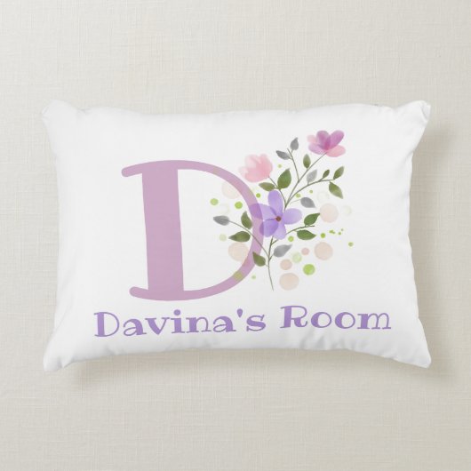 Initiaal en naam met Floral Design Accent Pillow Kussen (Voorkant)