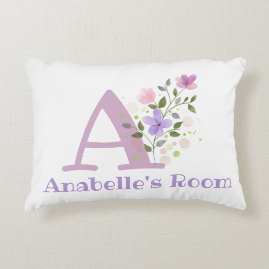 Initiaal en naam met Floral Design Accent Pillow Kussen (Voorkant)