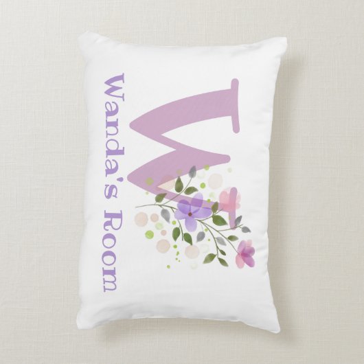 Initiaal en naam met Floral Design Accent Pillow Kussen (Achterkant (Verticaal))