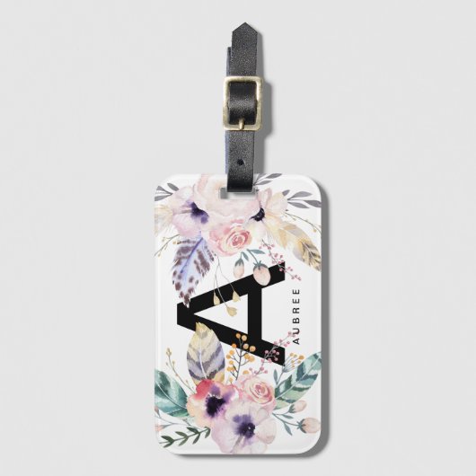 Initiaal en naam Waterverf Boho Bagagelabel (Voorkant (verticaal))