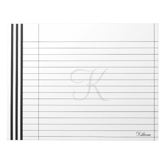 Initiaal en naam zwart/wit, eenvoudig strippatroon notitieblok (Voorkant)