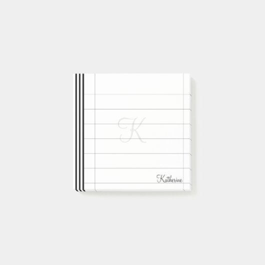 Initiaal en naam zwart/wit, eenvoudig strippatroon post-it® notes (Voorkant)