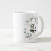 Initiaal 'F' Alfabet Monogram Groen en gouden blad Grote Koffiekop (Voorkant rechts)
