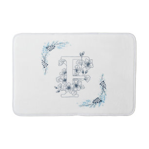 Initiaal "F" Blauw Monogram Kalme Bloemen Badmat