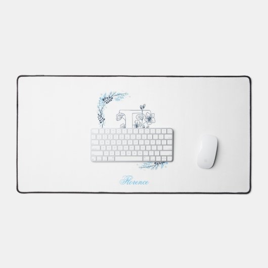 Initiaal "F" Blauw Monogram Kalme Bloemen Bureaumat (Keyboard & Muis)
