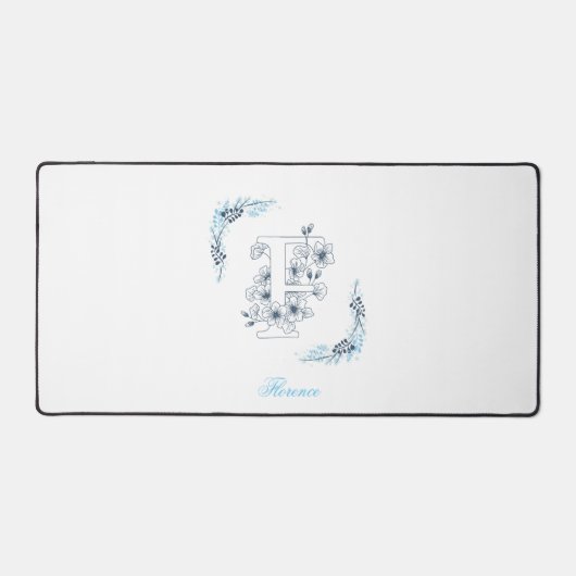 Initiaal "F" Blauw Monogram Kalme Bloemen Bureaumat (Voorkant)