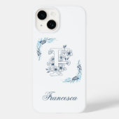 Initiaal "F" Blauw Monogram Kalme Bloemen Case-Mate iPhone Case (Achterkant)