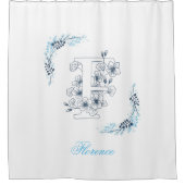Initiaal "F" Blauw Monogram Kalme Bloemen Douchegordijn (Voorkant)