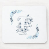 Initiaal "F" Blauw Monogram Kalme Bloemen Muismat (Voorkant)