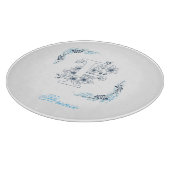 Initiaal "F" Blauw Monogram Kalme Bloemen Snijplank (Hoek)