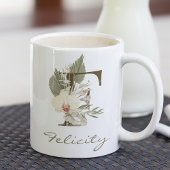 Initiaal F Boho Floral Orchid Greenery Koffiemok