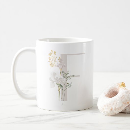 Initiaal F Met Zachte kleur bloem Koffie Mok (Met donut)