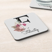 Initiaal F Modern Pink Boho Girly Floral Bier Onderzetter (Linkerzijde)