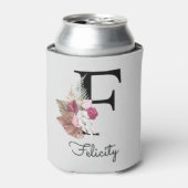 Initiaal F Monogram Roze Bloemen Blikjeskoeler (Blikje Voorkant)