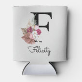 Initiaal F Monogram Roze Bloemen Blikjeskoeler (Voorkant)