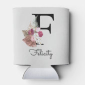 Initiaal F Monogram Roze Bloemen Blikjeskoeler (Achterkant)