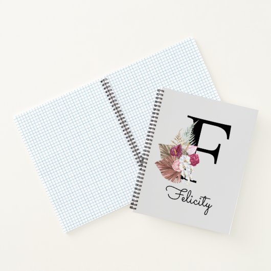 Initiaal F Monogram Roze Boho Floral Notitieboek (Binnen)