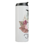 Initiaal F Monogram Roze Boho Girly Floral Thermosbeker (Gedraaid links)
