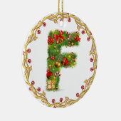 initiaal F monogrammen kerstversiering - cirkel Keramisch Ornament (Rechts)