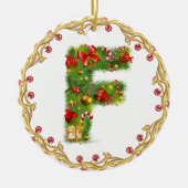 initiaal F monogrammen kerstversiering - cirkel Keramisch Ornament (Voorkant)