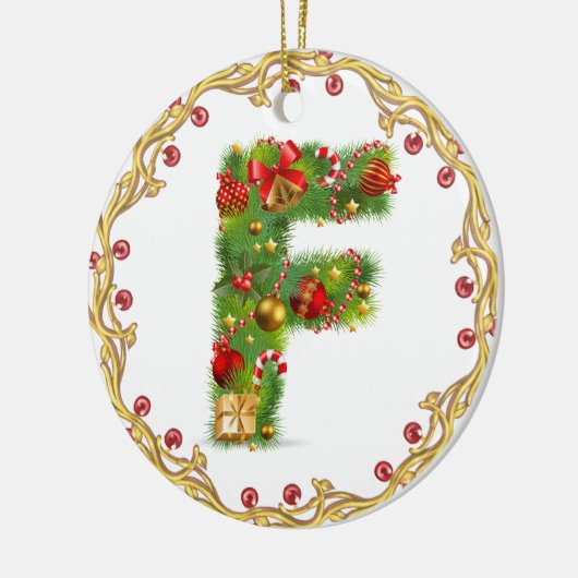 initiaal F monogrammen kerstversiering - cirkel Keramisch Ornament (Links)